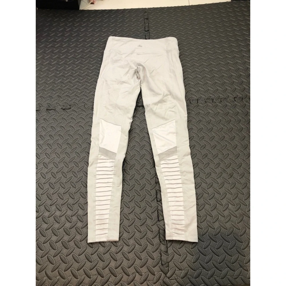 Alo Yoga Moto Leggings Womens XS White Ribbed Mesh Paneled Activewear Leggings